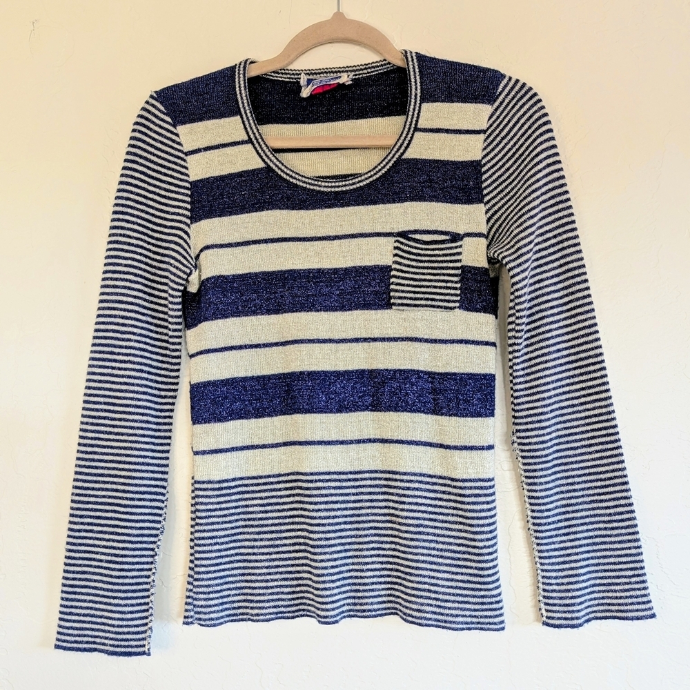 VTG Kitty Hawk Union Made Striped Metallic Thread  Retro Nautical Preppy